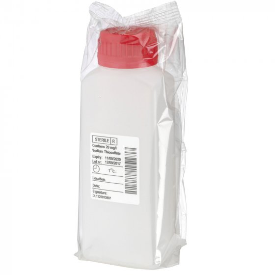 sterile Enghalsflasche mit 5 mg Natriumthiosulfat, 250 ml, HDPE,  einzeln steril verp.VE 216 St.