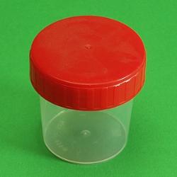 steriler (R) Probenbehälter,180 ml Randvollvolumen, PP, transparent mit Schraubkappe rot, VE 200 St.