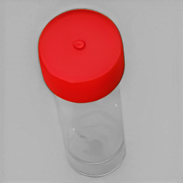 Probenbehälter steril, 25 ml, PP, transparent mit Schraubkappe rot, VE 1000 St.