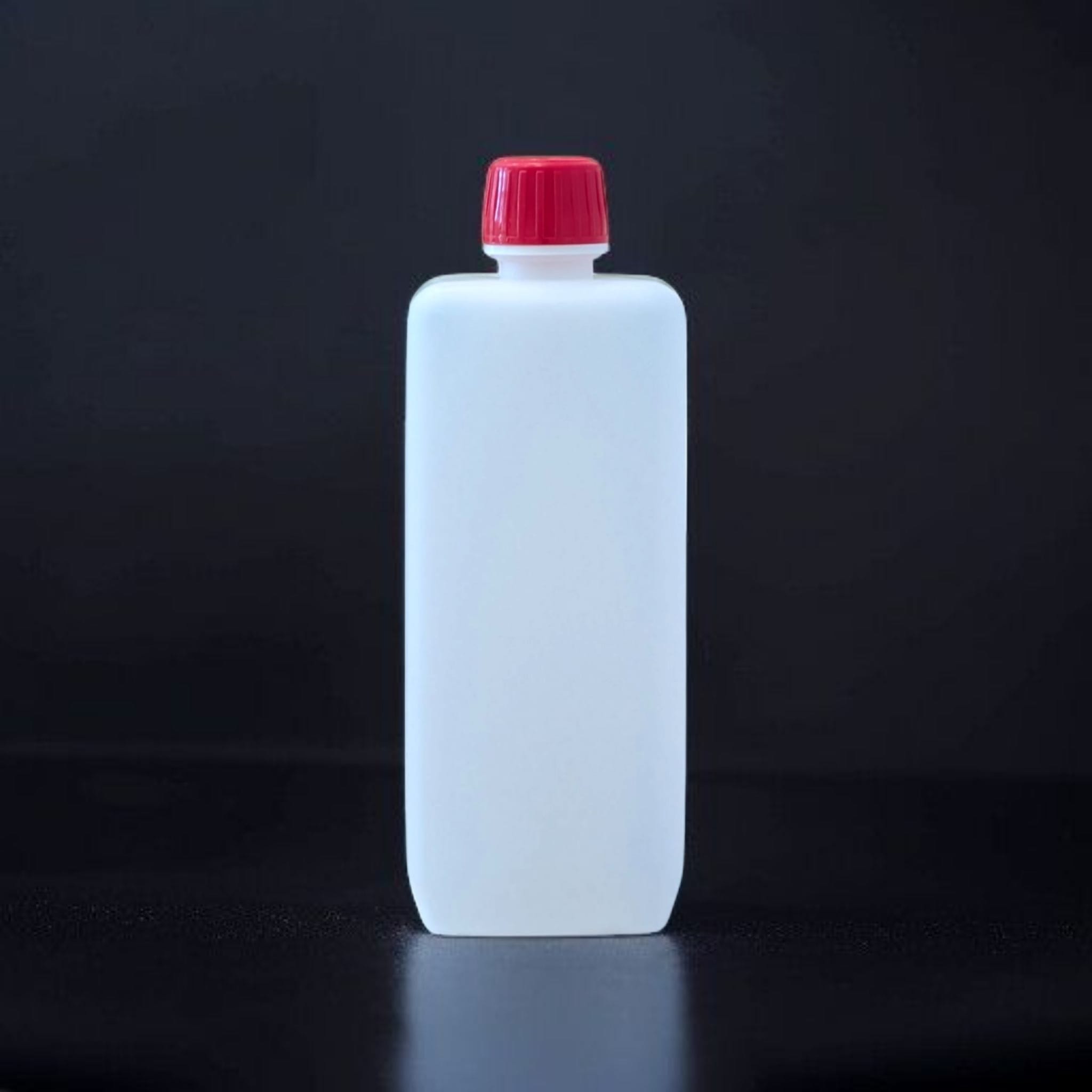 Vierkant-Enghalsflasche, 500 ml, HDPE, Natur mit Orirginalitätsverschluss rot VE 170 St.