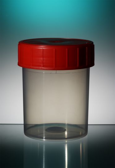 Probenbehälter steril R, 180 ml Randvollvolumen, PP, transparent mit Schraubkappe rot, VE 200 St.