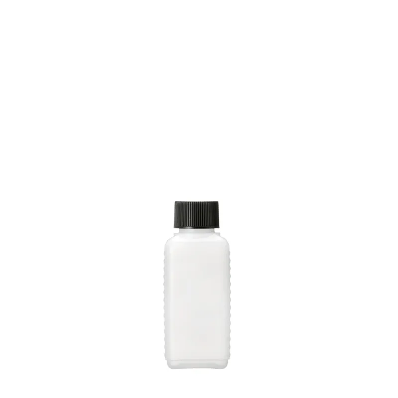 Vierkantflasche HD-PE, 100 ml natur kompl. mit Schraubverschluß schwarz 00434031