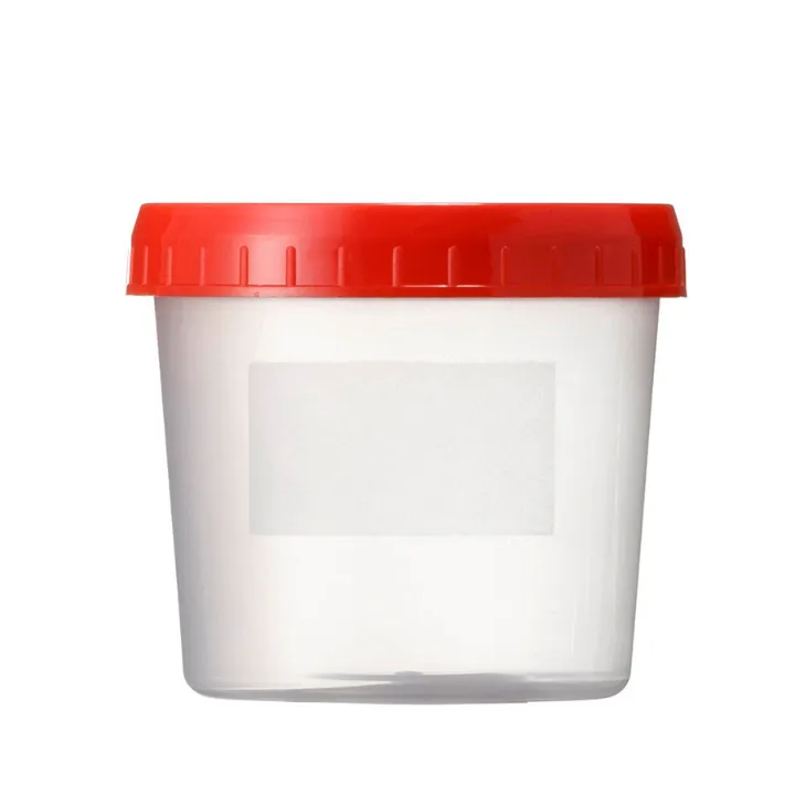 PP-Becher, Probenbehälter, 200 ml mit Schraubdeckel rot, Beschriftungsfeld, 200 St./Packung 00441035