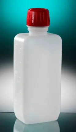 sterile Enghalsflasche, 250 ml, HDPE,Natur, mit Etikett aqua, VE 312 St. FV250-05 rechteckig, Maße 155 x 60 x 45mm, Gewinde 20 mm, O-Verschls. 00441111