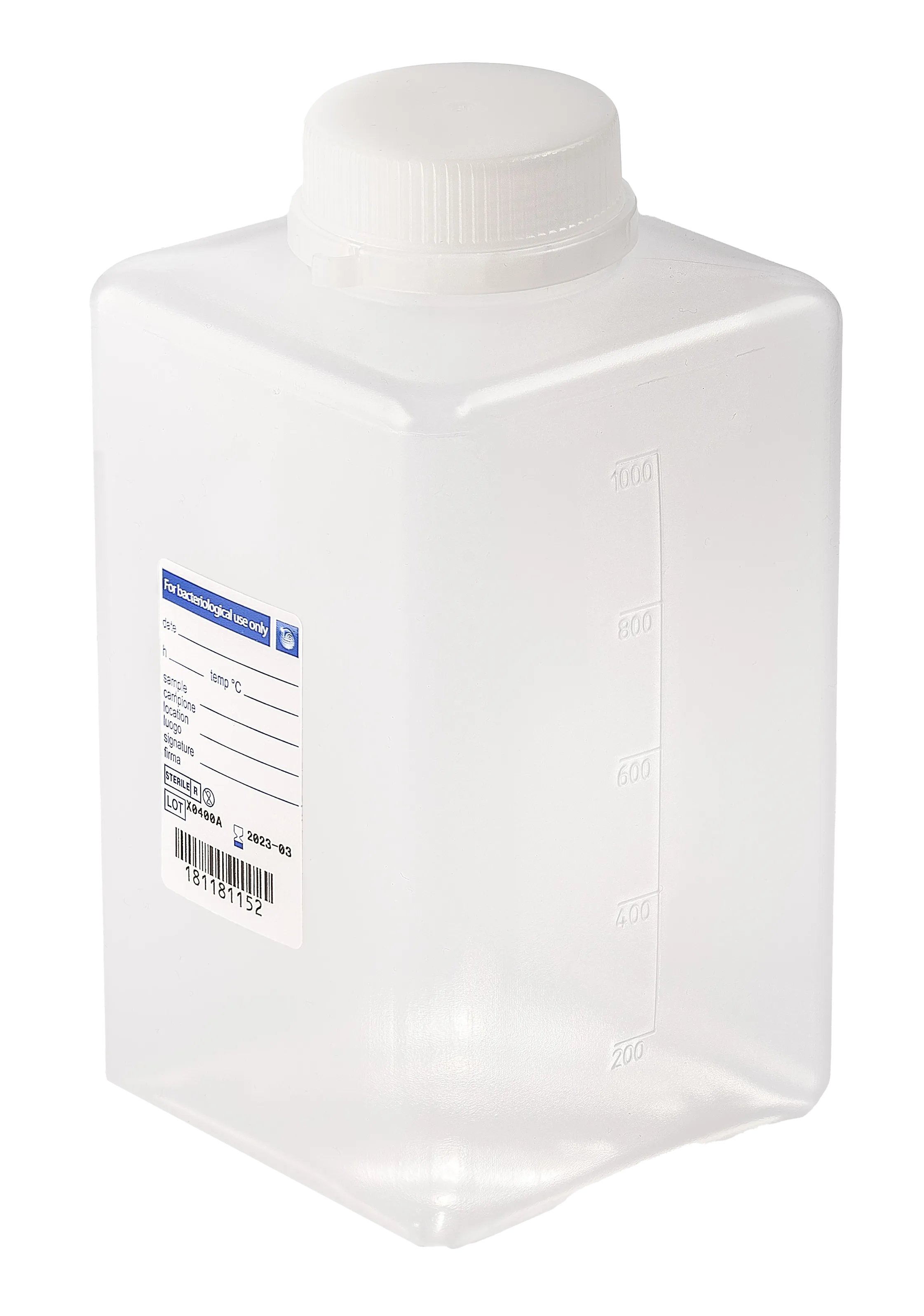sterile Weithalsflasche, 1000 ml, PP, VE 72 St. natur, quadratisch, Originalitätsverschluss 11291248