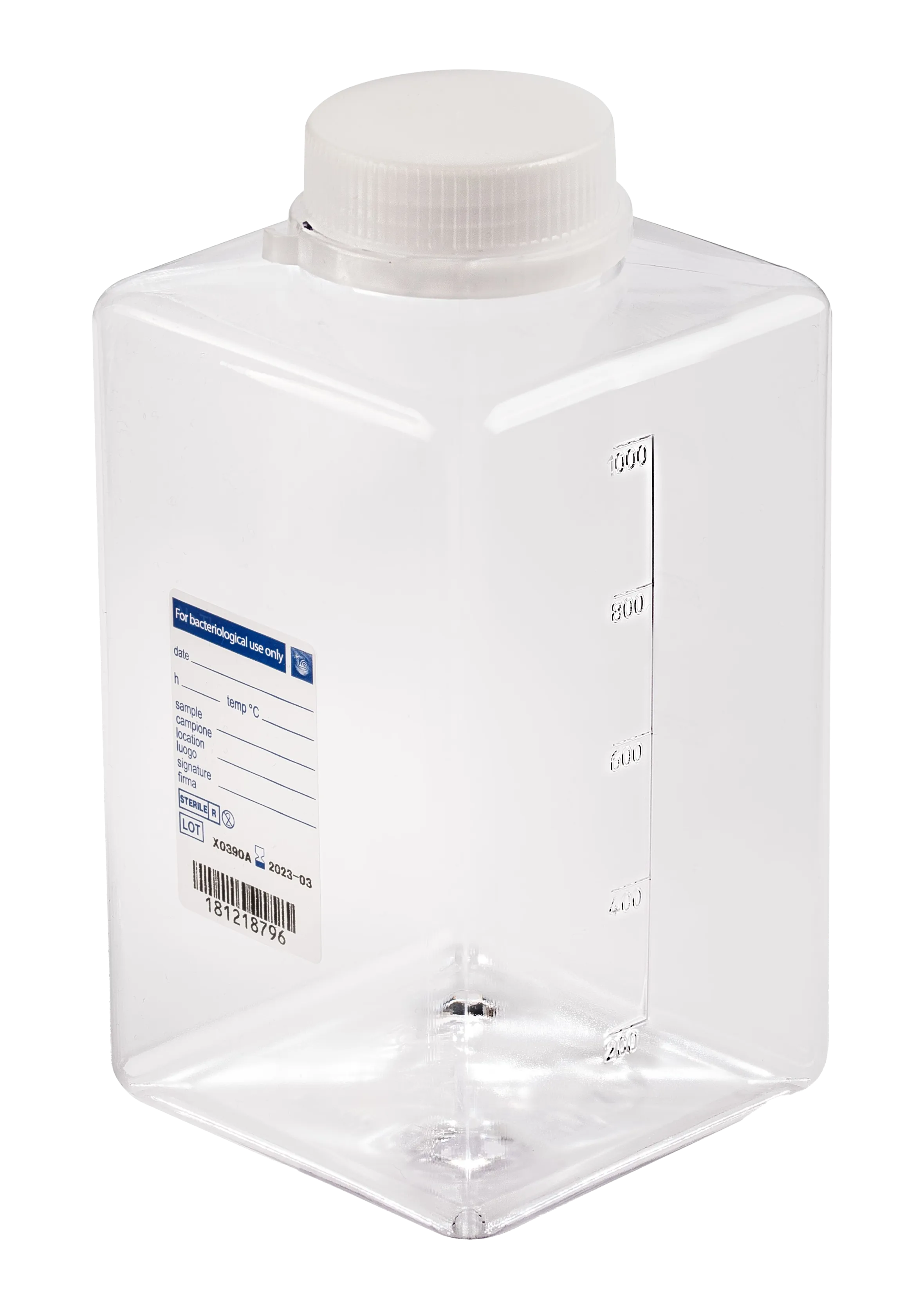 sterile Weithalsflasche, 1000 ml, PET-G, VE 72 St. transparent, quadratisch, Originalitätsverschluss 11291258