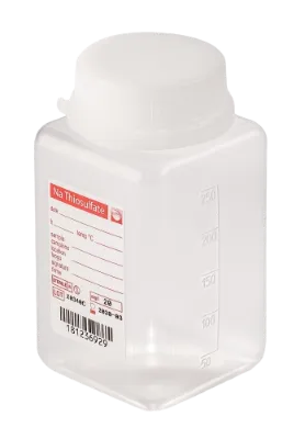 sterile Weithalsflasche mit 5 mg Natriumthiosulfat, 250 ml, PP, VE 216 St. natur, quadratisch, Originalitätsverschluss 11292148