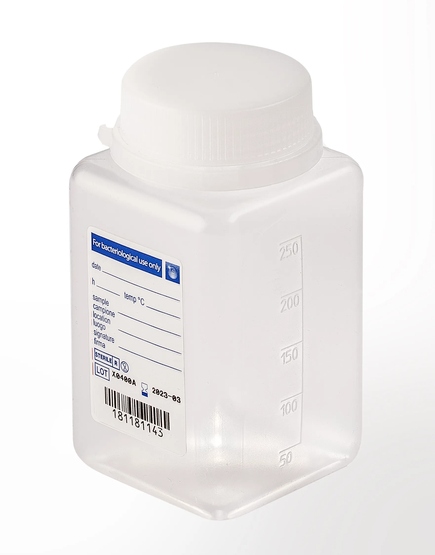 sterile Weithalsflasche, 250 ml, PP, VE 216 St. natur, quadratisch, Originalitätsverschluss 11292248