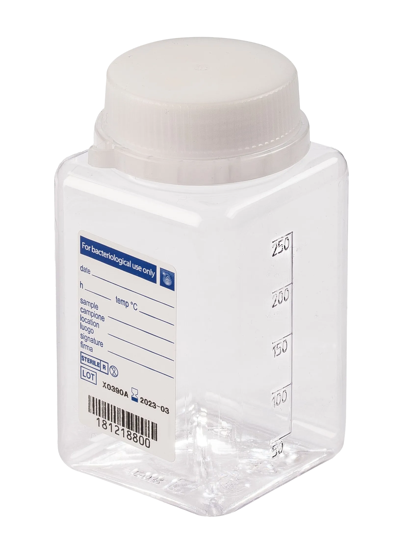 sterile Weithalsflasche, 250 ml, PET-G, VE 216 St. transparent, quadratisch, Originalitätsverschluss 11292258
