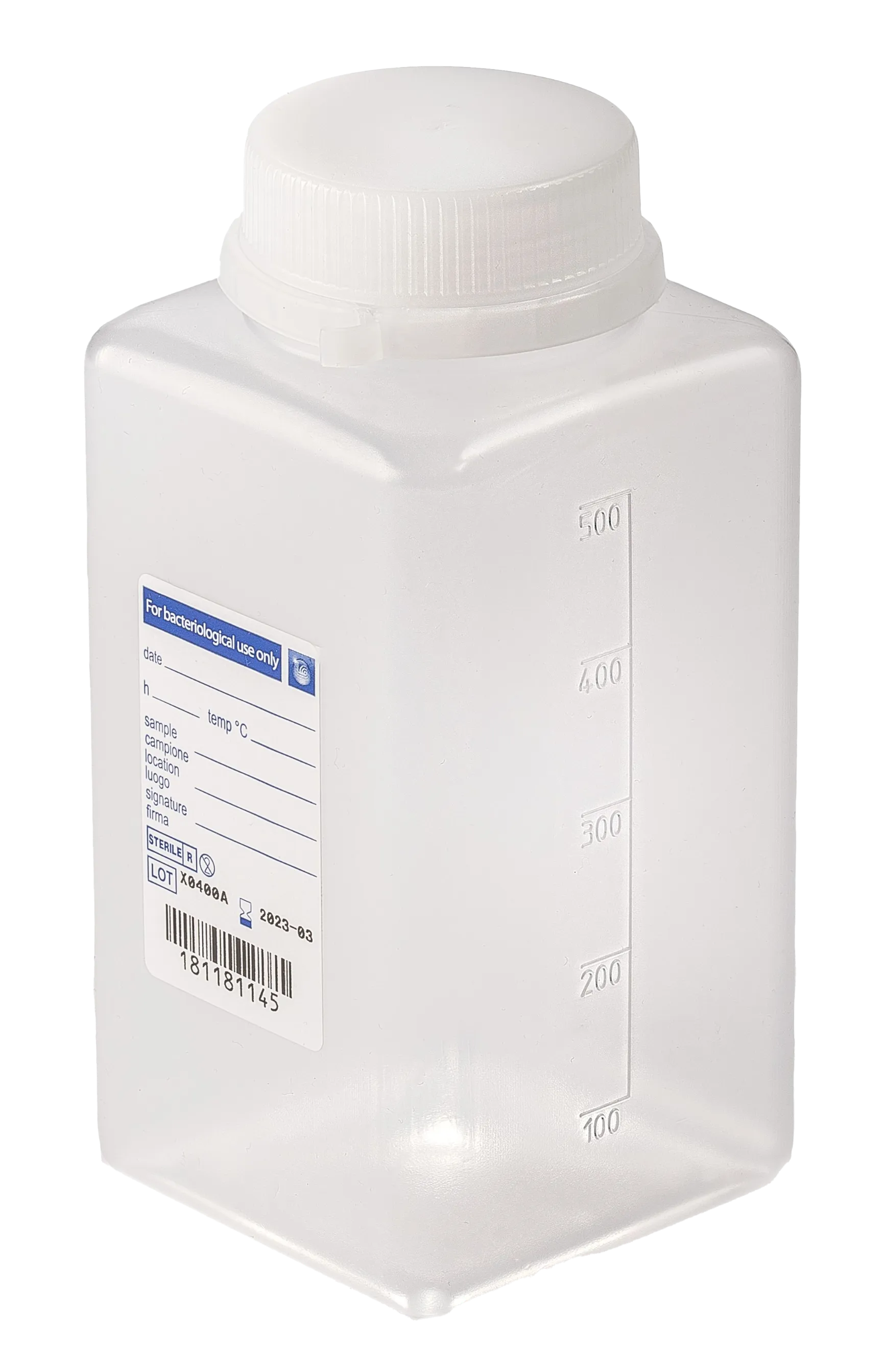 sterile Weithalsflasche, 500 ml, PP, natur, VE 120 St. quadratisch, Originalitätsverschluss 11295248