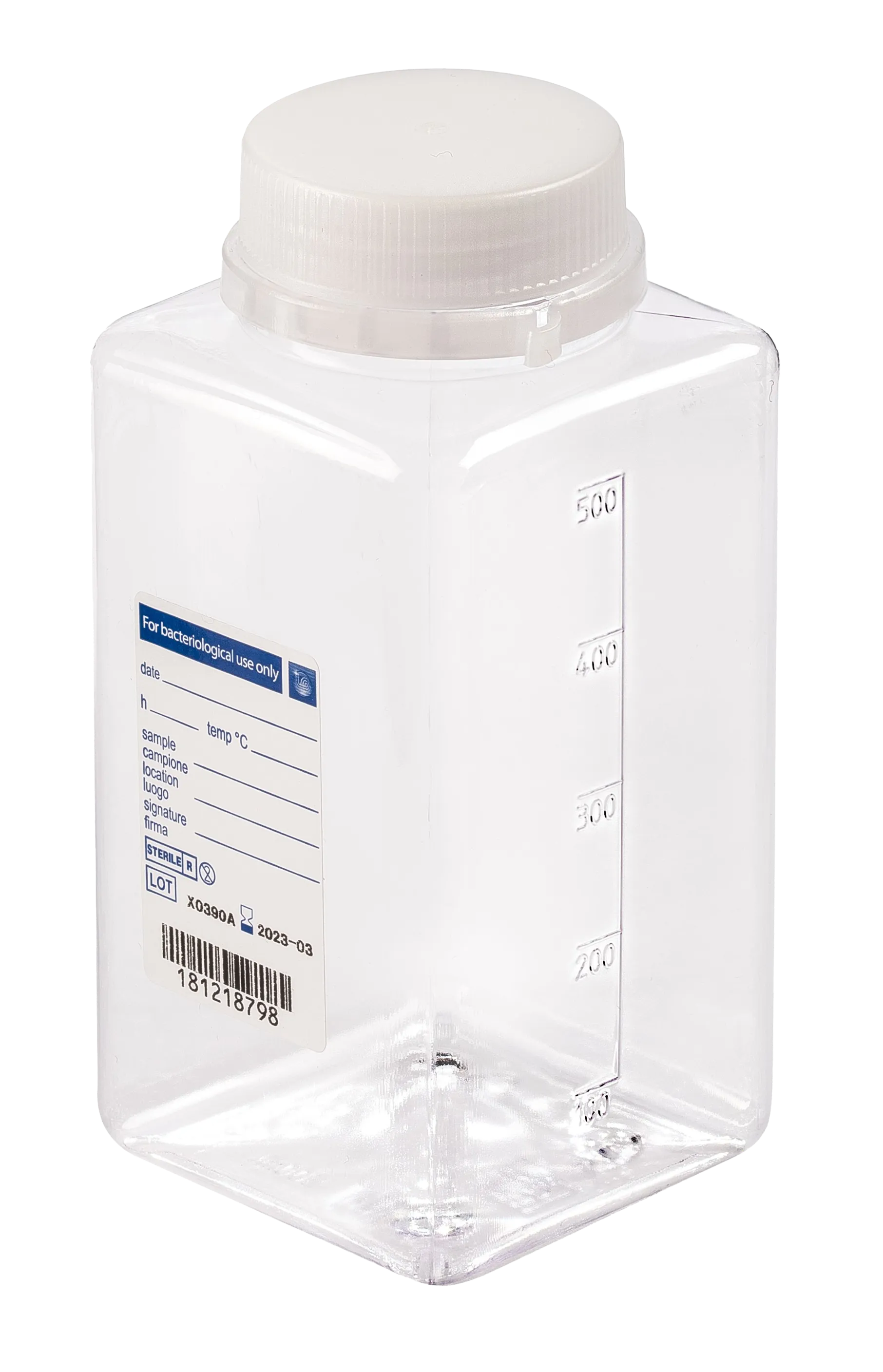 sterile Weithalsflasche, 500 ml, PET-G, VE 120 St. transparent, quadratisch, Originalitätsverschluss 11295258