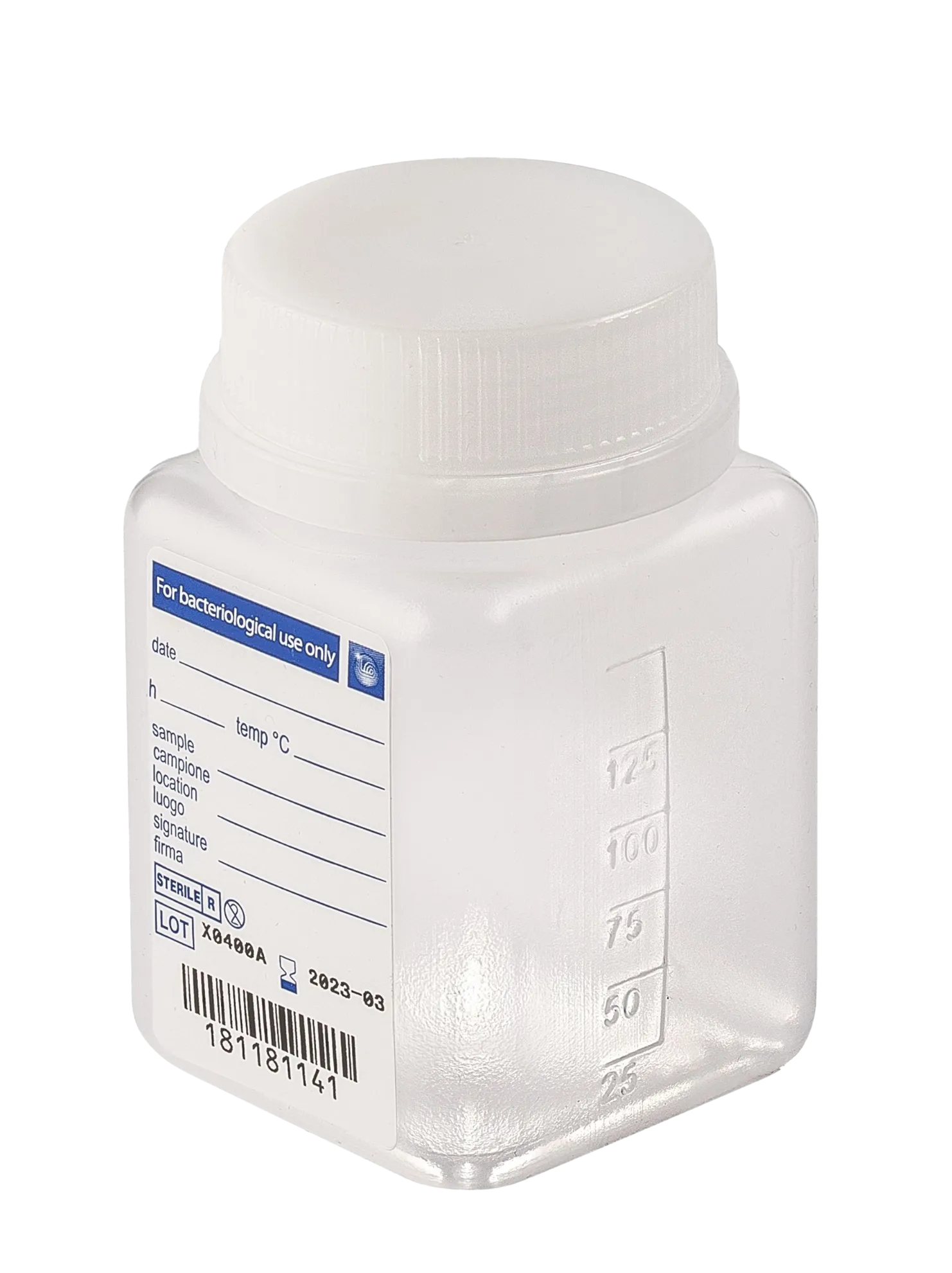 sterile Weithalsflasche, 125 ml, PP, VE 350 St. natur, quadratisch, Originalitätsverschluss 11299248