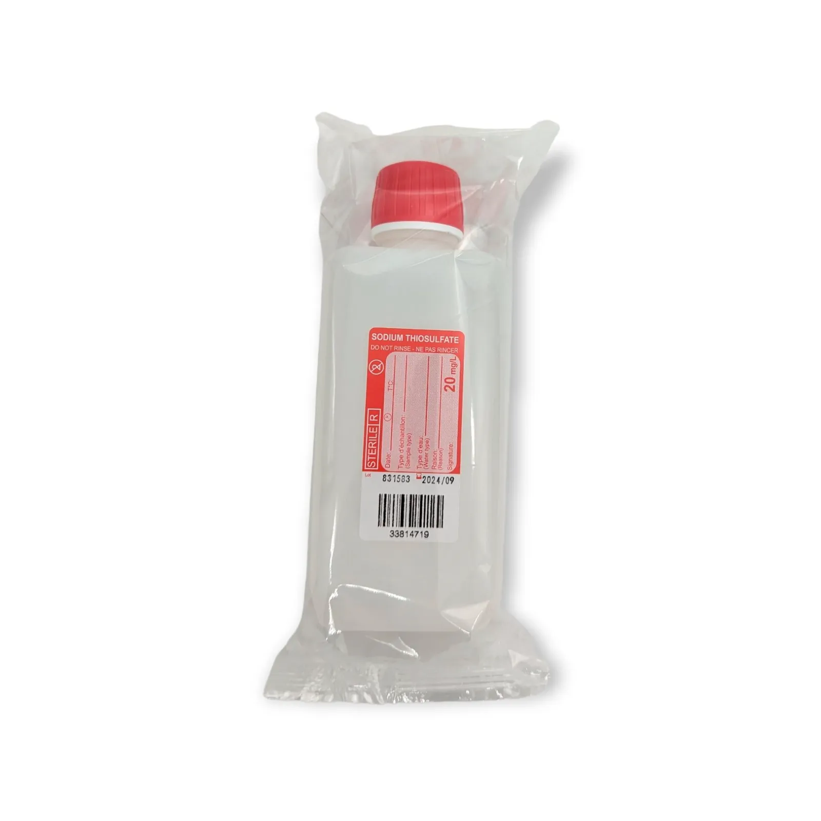 sterile Enghalsflasche mit 5mg Natriumthiosulfat, 250ml, HDPE, VE 200 St.  einzeln steril verp rechteckig, auslaufsicher, Skala, einzeln steril verp. [HFV250-02] 11441004