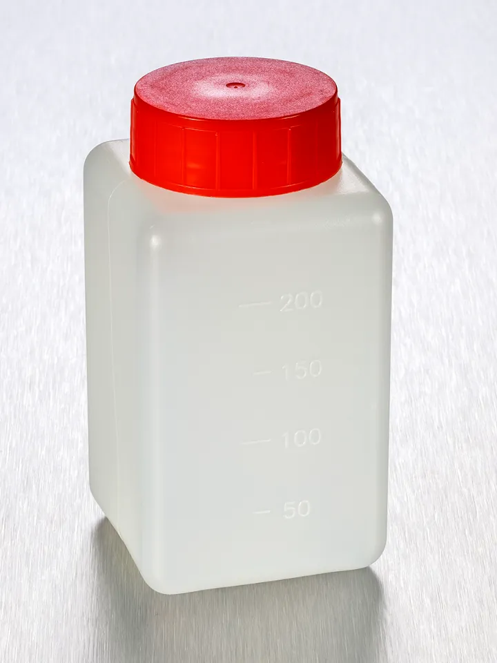 sterile Weithalsflasche, 250 ml, HDPE, VE 182 St. natur, quadratisch, Schraubkappe, einzeln steril verp. [LC250-20] 11441007
